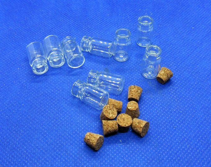 10 Glass Bottles with Corks 20 x 10mm (A173b)