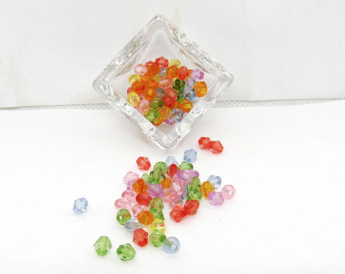 200 Mixed Color 5mm Faceted Bicone Transparent Acrylic Beads (A15n)