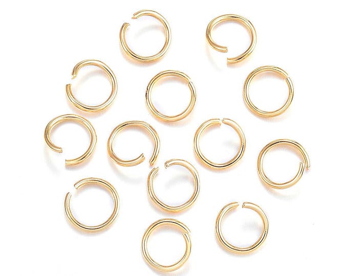50pc 24k Gold Plated Stainless Steel Opened Jump Rings 8mm x 1mm  (A478f)