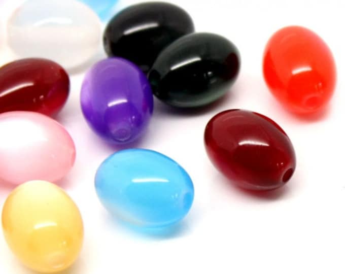 45 Mixed Color Resin 12x9mm Oval Bubblegum Beads (A268g)