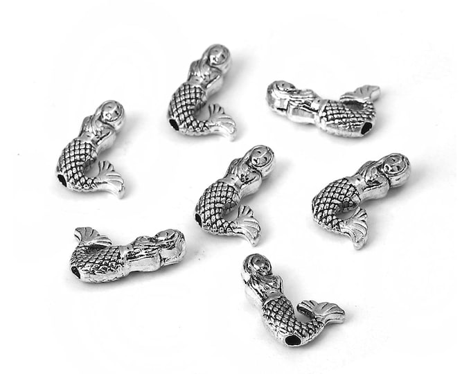 25 Antique Silver Tone 13 x 9mm Mermaid Spacer Beads (A478c)