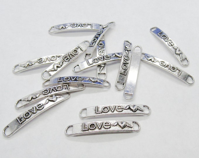 Silver Tone Rectangular Word Connector Links W/"Love" 37x6mm (A104t/a1)