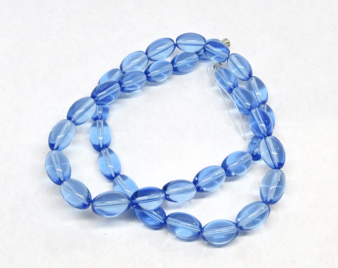 1 Strand 10x7mm Transparent Light Blue Oval Glass Beads (A4k)