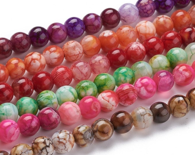 Choice of 1 Strand 6mm Round Crackle Agate Gemstone Beads (A273g1-5)