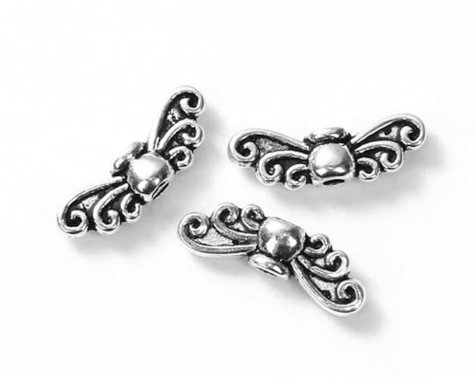 Choice of Color Antique Silver or Bronze Tone 14x5mm Alloy Angel Wing Spacer Beads (A290e/472b-c)