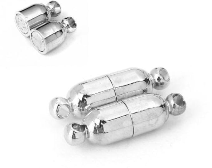 5 Silver Tone Brass Bullet Magnetic Clasps 17x5mm  (A82c)