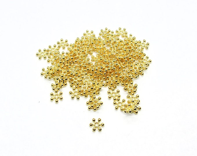 100 Gold Tone 8.5mm Alloy snowflake Spacer Beads (A75m)