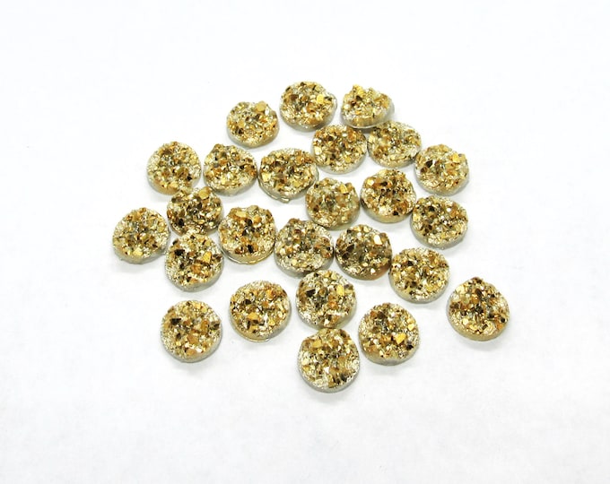 25 Druzy /Drusy Resin Round Flat Back Cabochons 8mm - Gold (A70L)