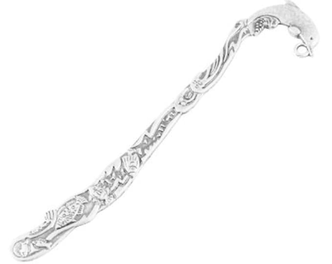 2 Antique Silver Tone Tibetan Alloy Bookmark Findings w/Dolphin 124mm (A320a)
