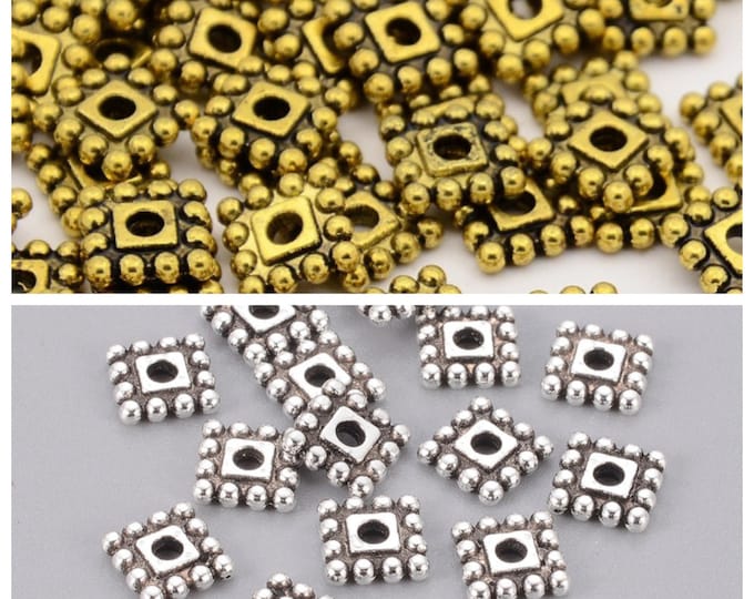 50 Choice of Color 7x7mm Alloy Square Spacer Beads  (A222c/366g)