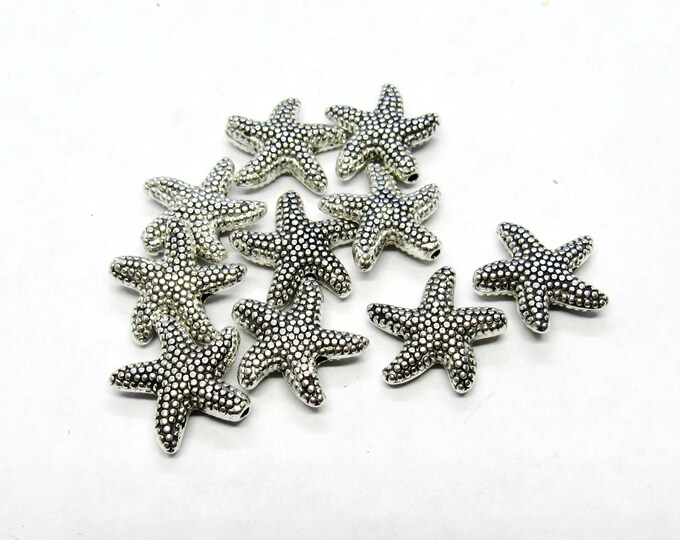100 Antique Silver Tone 14 x 14mm Starfish Spacer Beads (Desk i-e)