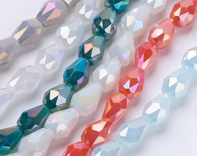 1 Strand 6x4mm Choice of Color Imitation Jade Faceted Teardrop Glass Beads (A226/304)