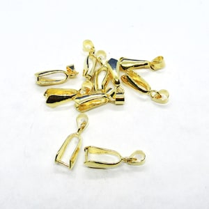 10 Gold Tone Ice Pick Pinch Bails Bail 25mm x 9mm (A166f)