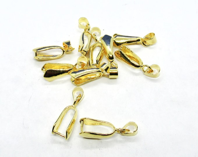 10 Gold Tone Ice Pick Pinch Bails Bail 25mm x 9mm (A166f)