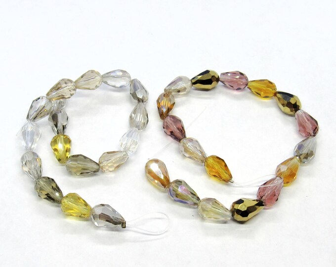 Choice of 1 Strand Faceted 12 x 8mm Teardrop Tiara Glass Crystal Beads (A64L/M)