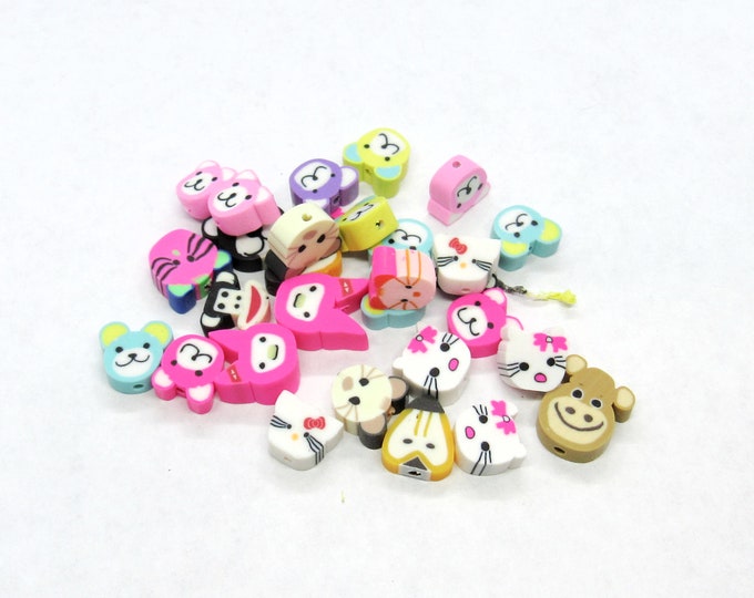 30 Handmade  Polymer Clay Animal Beads (A62e)