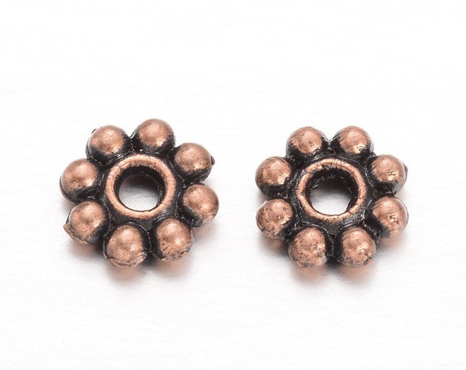 100 Red Copper Tone 5mm Alloy Daisy Spacer Beads  (A240e)