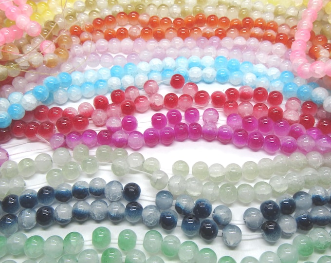 Choice of Color 8mm Baking Painted Imitation Jade Round Crackle Glass Beads  (A505-507)(10/25)