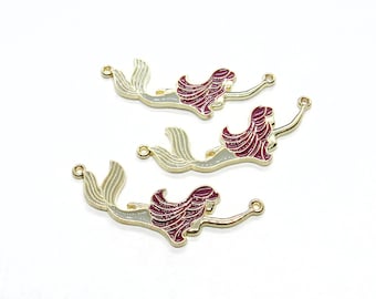 3 Gold Plated Alloy with Enamel Mermaid Connector Links 46x18mm (A104c)