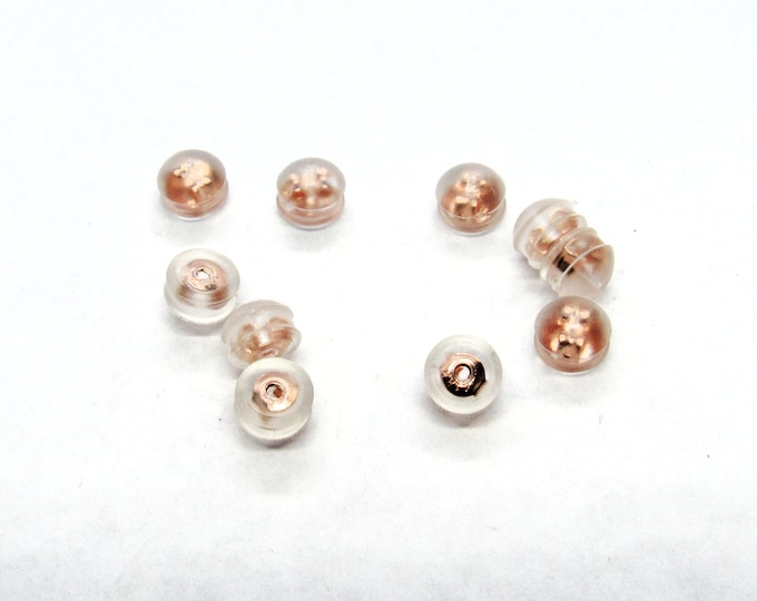5 Pr (10pcs) Silicone & Copper Rose Gold Tone Ear Nut Post Stoppers (A156i)