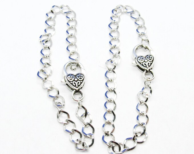2 Silver Tone Alloy Square Curb Chain Charm Bracelets 7 7/8" (A210z)