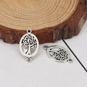 20 Antique Silver Oval Tree of Life Connector Links 23x14mm (A370h)