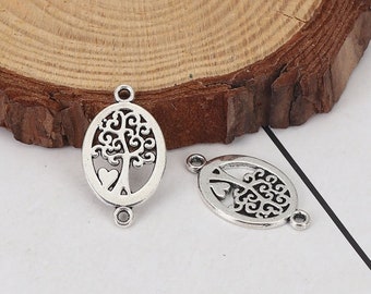 20 Antique Silver Oval Tree of Life Connector Links 23x14mm (A370h)