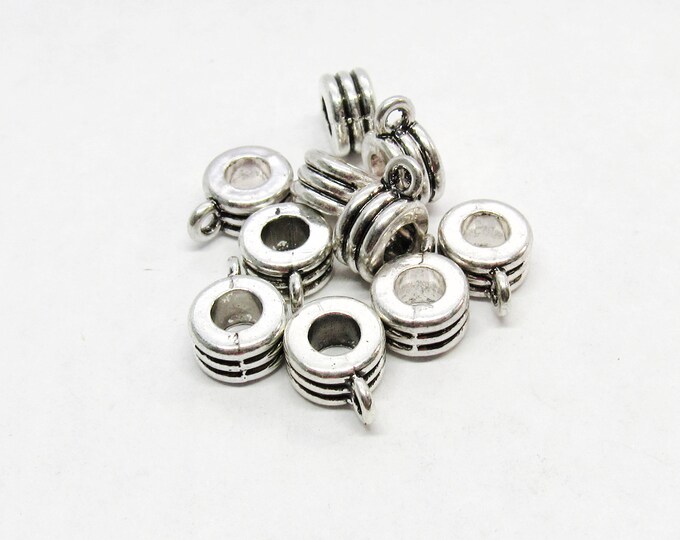 10 Antique Silver 13 x 5mm Alloy Carved Round Pendant Bails  (A229o)
