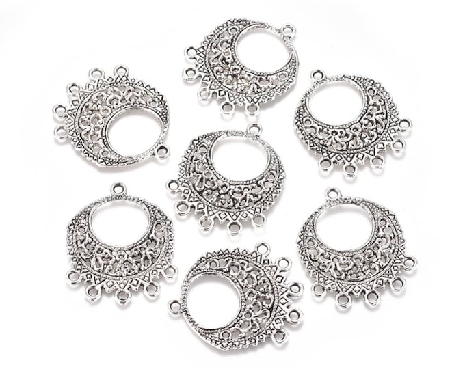 10 Antique Silver 1 to 5  Filigree Round Chandelier Links 32x27mm (A256b)