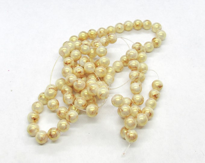 1 Strand 8mm Round Glitter Glass Beads Coffee (A33i)