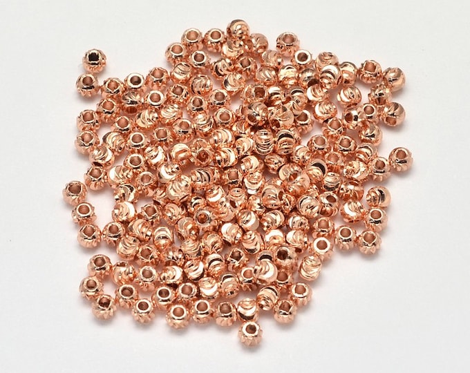 50 Rose Gold 3mm Round Corrugated Spacer Beads (A292g)