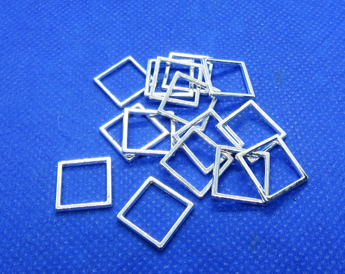 15 Silver Plated Hollow 13x13mm Square Connector Links (A121r)
