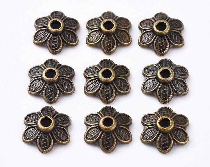 100 Antique Bronze Tone Alloy Bead Caps 10.5mm (A349j)