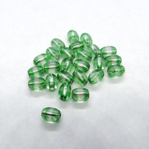 50 pcs Transparent Silver Lined 6x8mm Green Oval Glass Beads (A128s)
