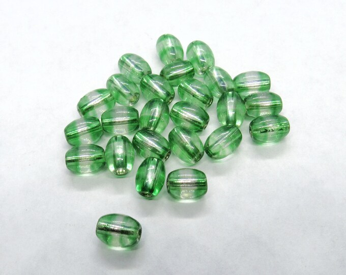 50 pcs Transparent Silver Lined 6x8mm Green Oval Glass Beads (A128s)