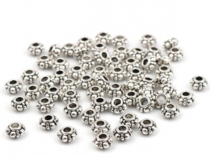 50 Antique Silver Tone 6mm Alloy Flat Round Spacer Beads (A332e)