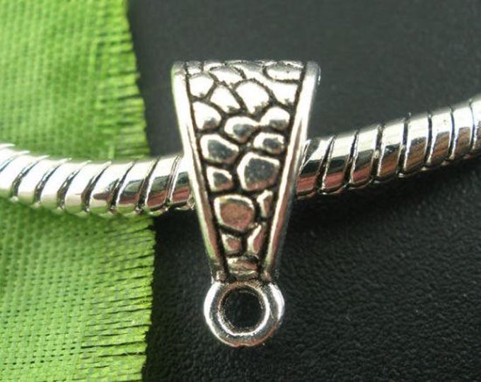 25 Antique Silver Tone Triangle Charm Bail Beads Carved 14x7mm (A326b)