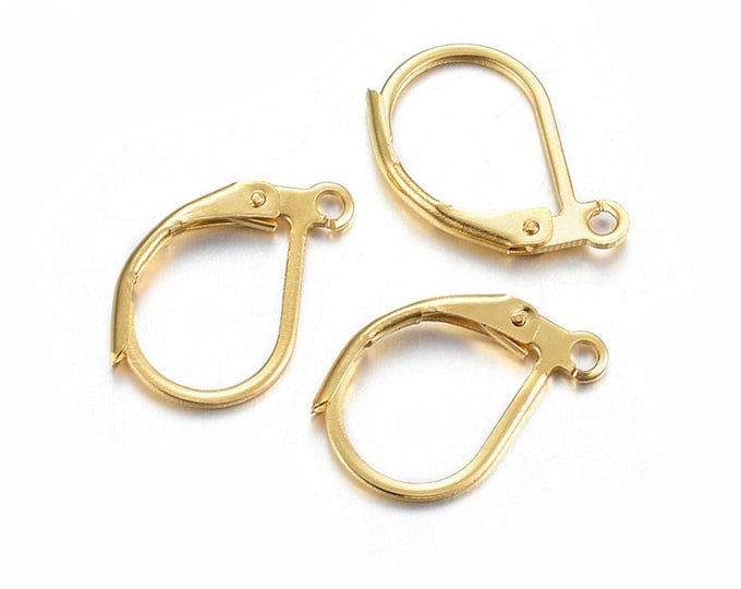5 Pr (10pcs) 304 Stainless Steel 24K Gold Plated Leverback Ear Wires 15x10mm-21g  (A272a)