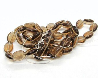 1 Strand Czech Transparent Topaz 12x9mm Flat Oval Glass Beads (A190k)