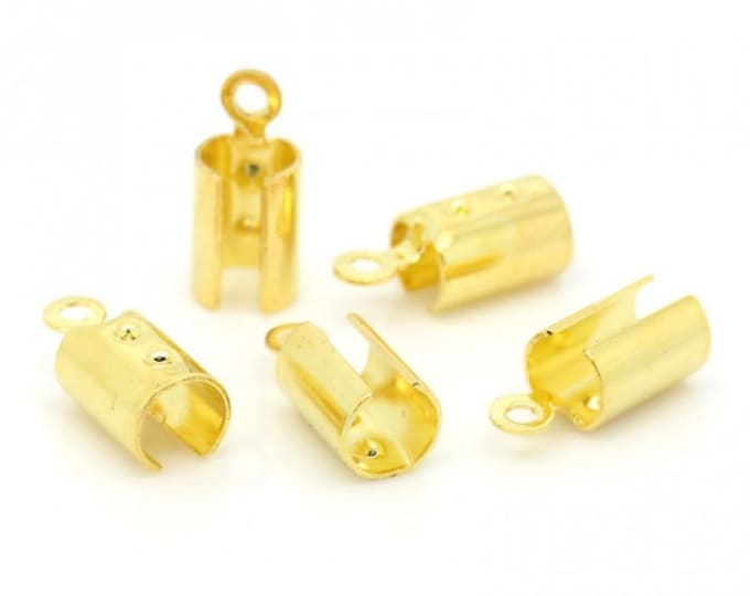 25 Gold Plated Copper Cylinder 12x4mm Cord Ends (Fits 4mm Cord) (A329d)