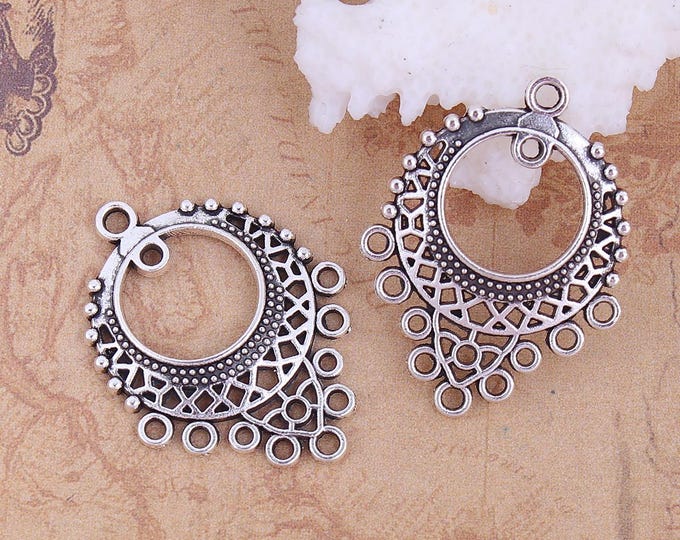 10 Antique Silver 1 to 9  Filigree Fan Chandelier Links 33x25mm (A477c)