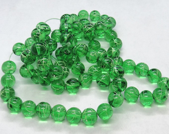 1 Strand 10mm Round Drawbench Glass Beads - Green (A39a)