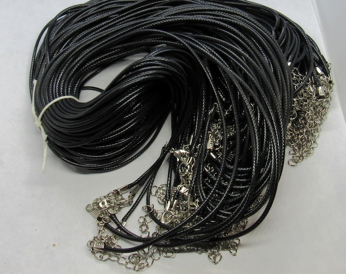 8 Pc Imitation Black Leather Cord Necklaces w/Platinum Tone Lobster Clasp 17" (A84d)