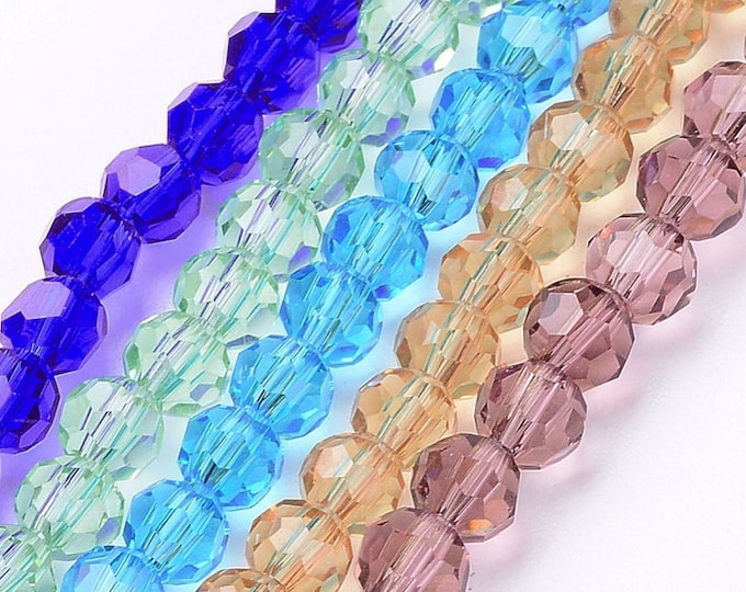 Choice of Color 1 Strand 4mm Round Faceted Glass Beads (A274a-g)