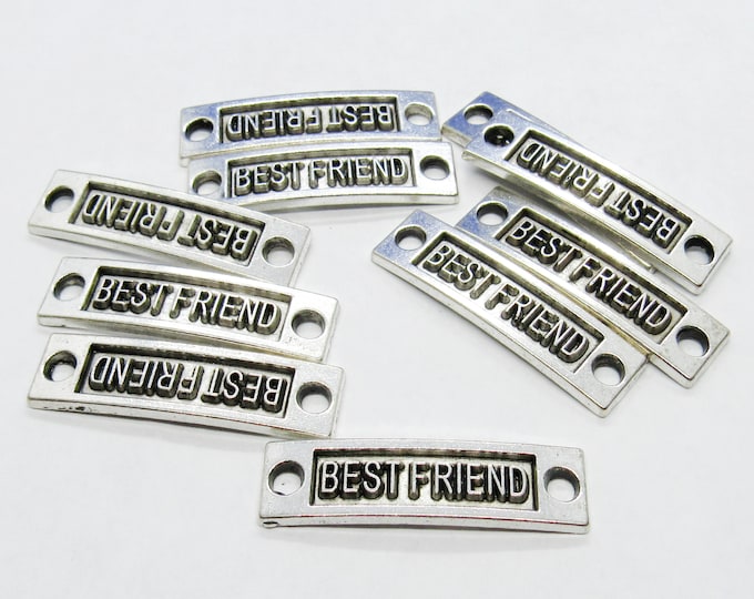 10 Silver Tone Rectangular Word Connector Links W/"Best Friend" 35x9.5mm (A175c/210d)