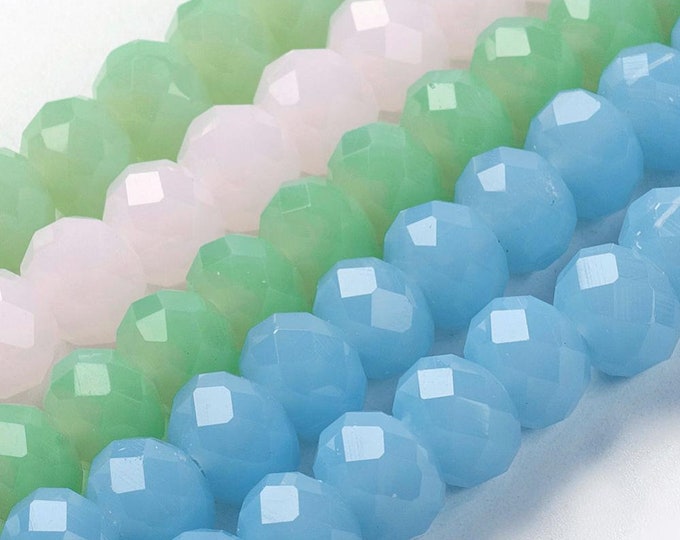 1 Str 6x4mm Choice of Color Opaque Faceted Imitation Jade Glass Rondelle Beads