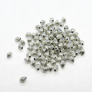 100 Antique Silver Tone Alloy Bicone 6x5mm Spacer Beads  (A176f)