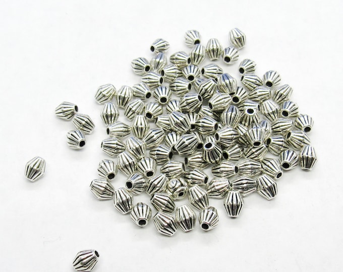 Antique Silver Tone Alloy Bicone 6x5mm Spacer Beads  (A176f)