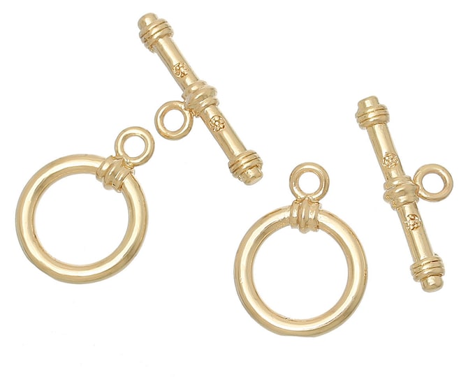 2 Sets Gold Plated Copper Round Toggle Clasps 22x8mm  (A221d)