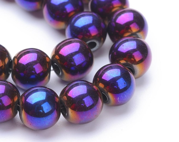 1 Str Grade A 6mm or 8mm Non-magnetic Synthetic Hematite Beads Purple (A281b/c)